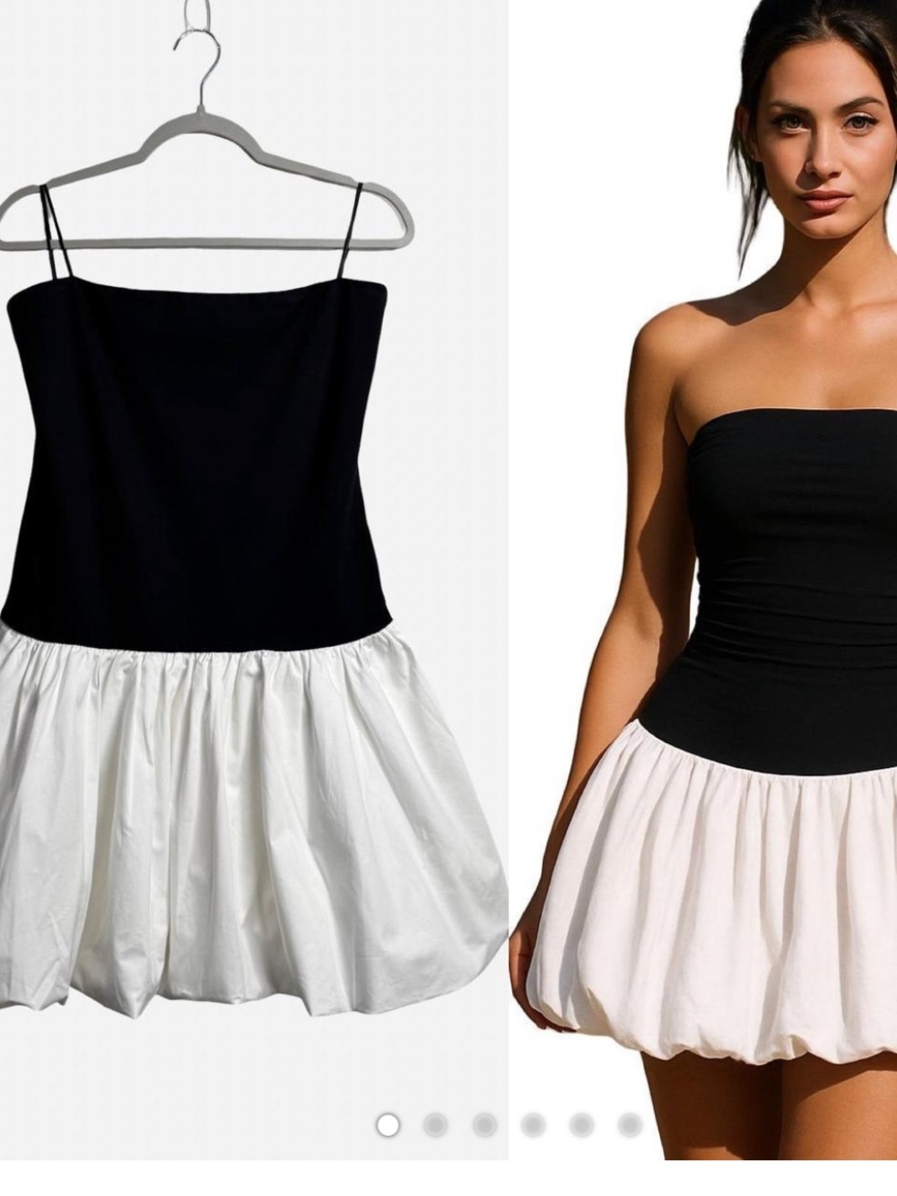 Camila Coelho SZ M Bubble Hem Mini Dress Thin Strap Black White Colorblock Party